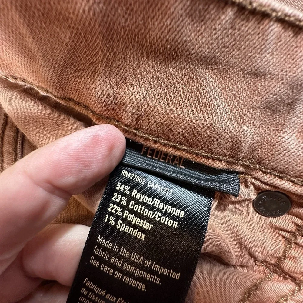 PAIGE FEDERAL Mens 31x32 Rust Brown Wash Jeans Pants Stretch Soft Slim Straight